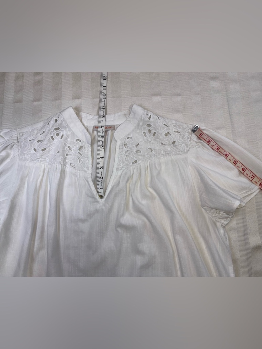 Knox Rose White Embroidered Eyelet Yoke Boho Peasant Blouse XL - Picture 6 of 9